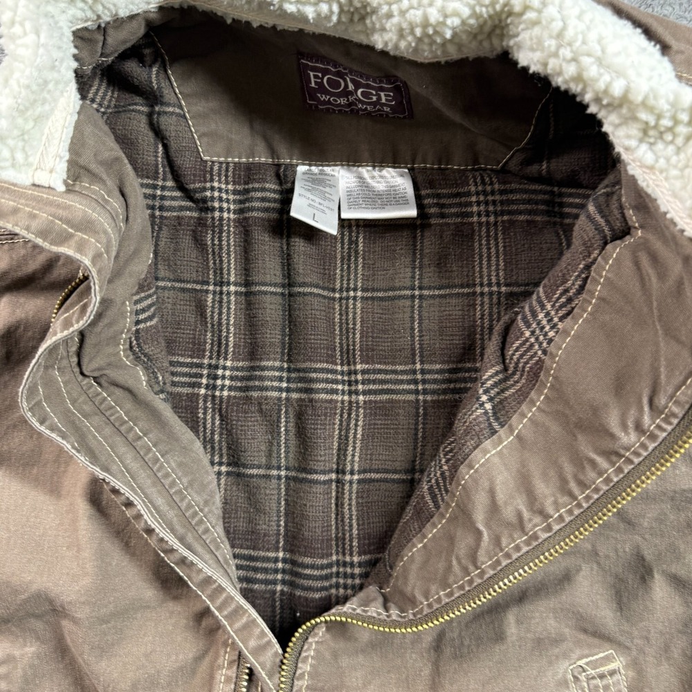 Forge Workwear Womens L Brown Canvas Fleece Lined Insulated Vest Zip Up Sherpa - Picture 3 of 6